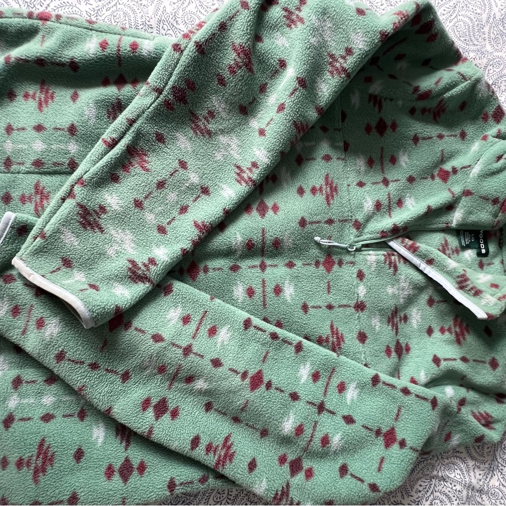 Woods Green and Red Patterned Fleece Jacket